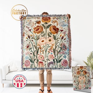 Floreale Cottagecore Fiori Coperta da tiro Arazzo e carta / Tappeto tessuto vintage Appeso a parete Copridivano letto Decor - 100% cotone Regalo per lei