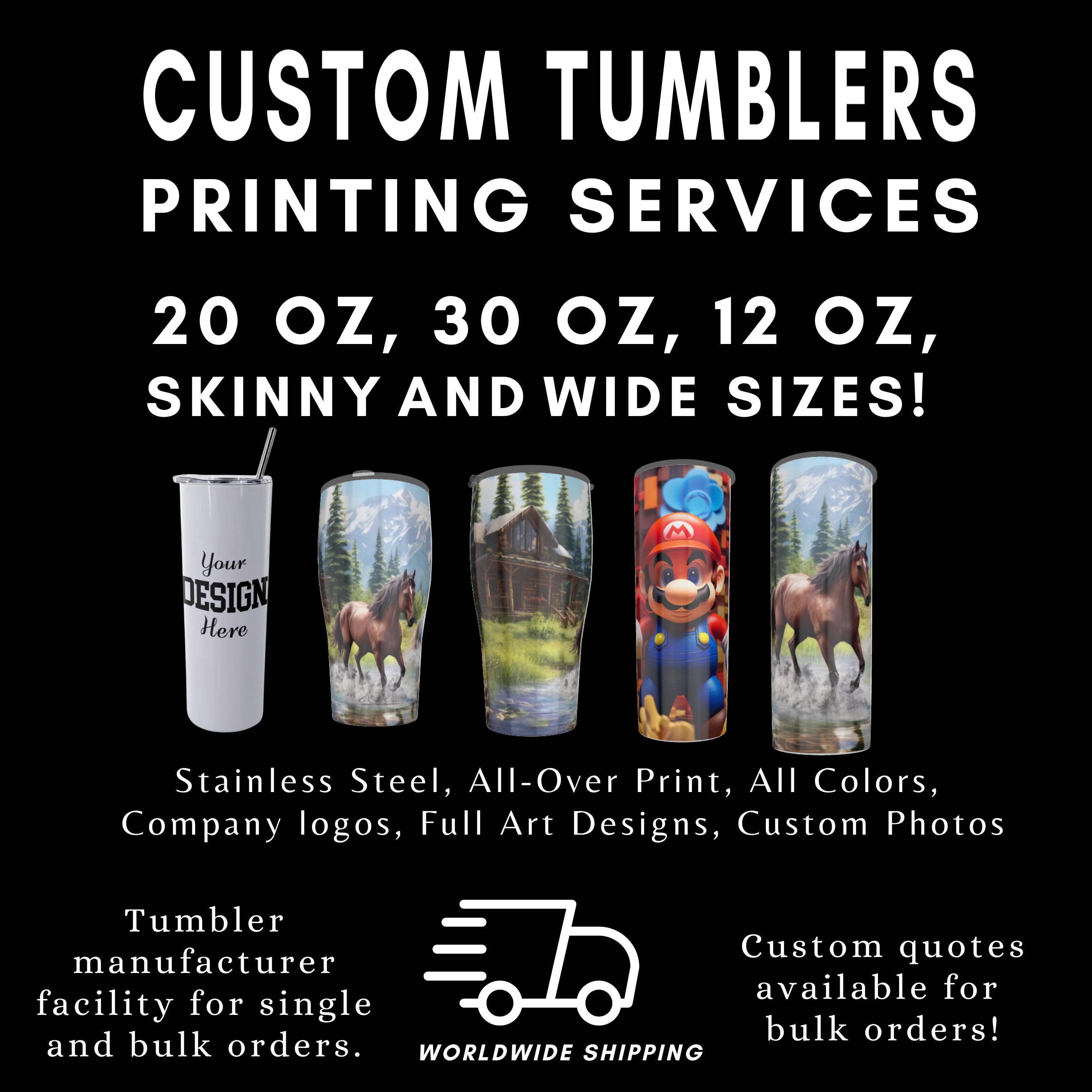Personalized Tumbler with Straw Stainless Steel Cup 20 oz Skinny Tumbler,  Custom Tumbler, Wine Tumbler, Business Logo, Church, School