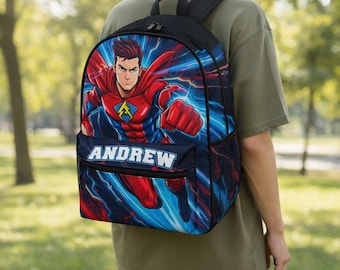 Mochila de lona con nombre personalizado de superhéroe para niños, mochila personalizada para bebé, mochilas juveniles con monograma, mochila preescolar, linda mochila escolar.