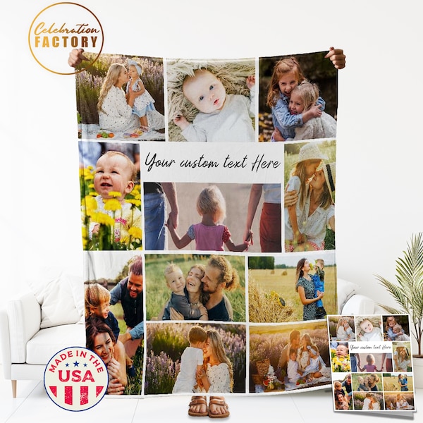 Custom Family Photo Blanket And Card Pack, Add 1 to 15 Family photos Blanket, Dad Blanket, Add Your Own Text, Plush Blanket, Anniversary