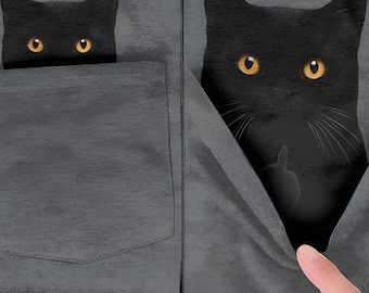 Cat Mom Shirt Custom Cat Pocket Tee Funny Cat Face Shirt for Cat Lover Gift Cat Dad Shirt Personalized Cat Shirt