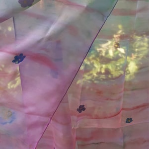 SILK SCARF hand-painted, flowers scarf pastel, gift birthday woman, hair scarf, gift wrap free