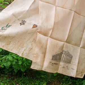 SILK scarf Greek, hand-painted Athens Ancient Greece, silk headscarf, unique birthday gift NATURAL Silk, gift wrap free