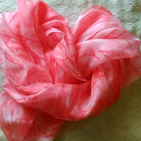 POPPY PINK red Silk scarf long, hand-painted natural silk, non-toxic silk colors, Alopecia headscarf, gift wrap free