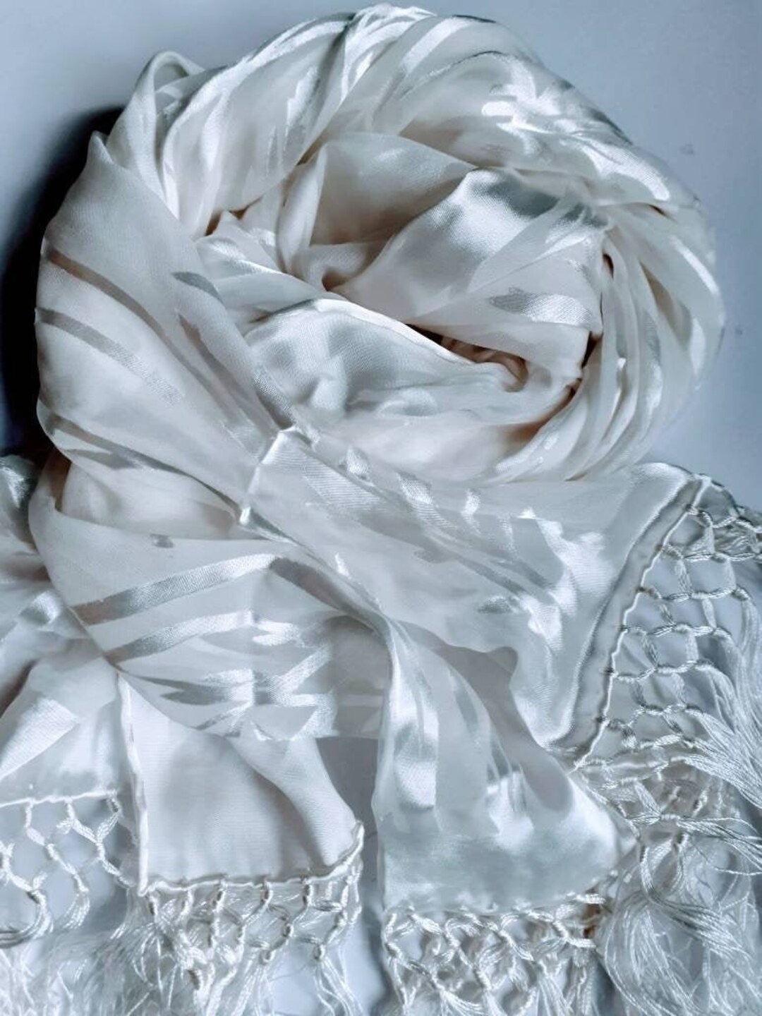 SILK SCARF Fringe/ Devore SATIN Bamboo Silk/white Bridal Scarf - Etsy