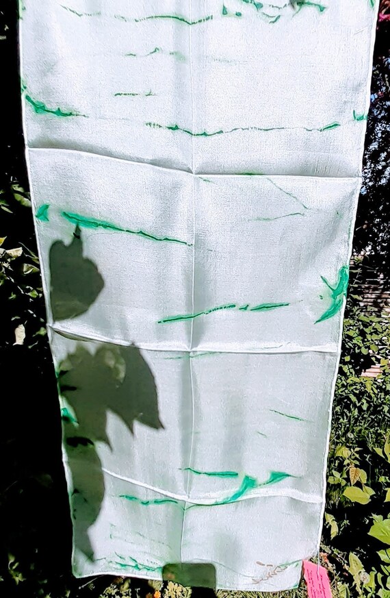Handpainted Silk Scarf, Green Marble Design, 100% Ponge Silk  display picture 1