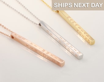 LND .925 Sterling Silver Four Sided Vertical Bar Womens Necklace