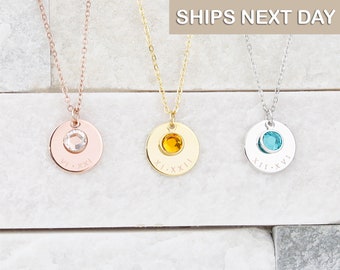 XXI0c2sd2s Personalized Birthstone Name Disc Necklace Silver Engraved Children Name Necklace Best Memory Necklace for Mom 18K Rose Gold 16 40cm -Young Adult
