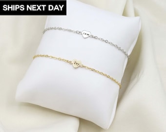 Super Tiny Personalized Heart Charm Bracelet: Dainty Engraved Bracelet,  Handmade Jewelry, EFB-50