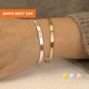 Slim Custom Bracelets for Women, Custom Cuff Bracelet, Bangle Bracelet Gift for Mom, Engraved Bracelet, Name Bracelet, Stacking, EFB-24