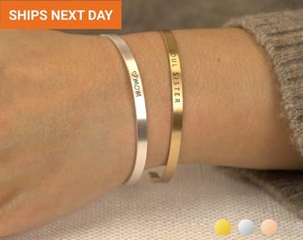 Bracelets fins personnalisés pour femme, Bracelet manchette personnalisé, Cadeau bracelet jonc pour maman, Bracelet gravé, Bracelet prénom, Empilage, EFB-24