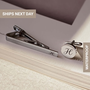 Classic Cufflinks and Tie Clip Custom Set, Personalized Gift Men, Cuff Link Groom, Fathers of the Bride, Unique Father's Day Gifts, FMOC-03
