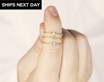 Custom Birthstone Chain Ring · Family Ring · Birth Month Chain Ring · Link Ring · Birthstone Jewelry · Gold Ring · Birthday Gift, EFR-03