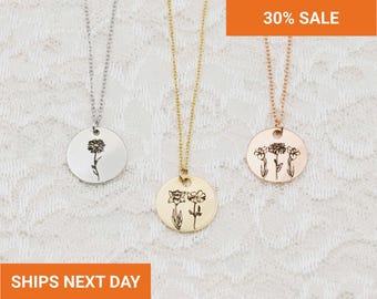 Combined Birth Flower Necklace, Combined Birth Months flower Necklace, Sterling Silver, Mothers Day Necklace, Gifts for Mom, EFN-30