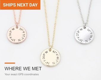 Personalized Coordinate Necklace, GPS Coordinates Necklace, Long Distance Gift, Moving Away Gift, Graduation Gift, Couples Gift, EFN-23