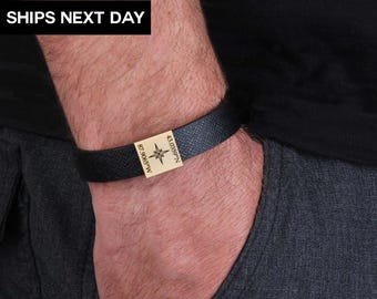 Bracelet en cuir personnalisé polyvalent pour homme, bracelet en cuir noir, bracelet coordonné, cadeaux personnalisés, cadeau en cuir véritable, EFB-28
