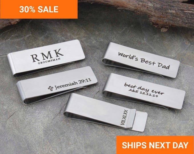 Personalized Money Clip, Husband Gift, Groomsmen Gift, Anniversary Gift for Dad, For Husband, Custom Engraved Money Clip, FMOC-01