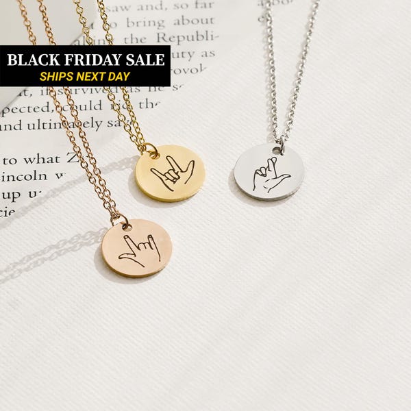 Dainty Personalized Sign Language Handmade Jewelry, ASL Hand Gestures Necklace, Language Gifts, Sterling Silver, I Love You Necklace,EFN-119