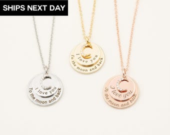Sterling Silver Moon Necklace: Engraved Celestial Gift, EFN-10