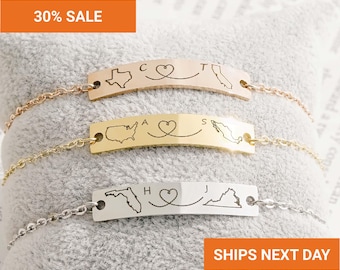 Personalized State Bracelet, Long Distance Relationship Gift, Custom State Outline Jewelry, Best Friend Gift, Going Away Moving Gift, EFB-23