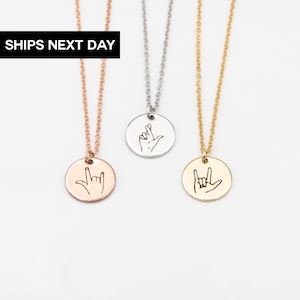 Dainty Personalized Sign Language Handmade Jewelry, ASL Hand Gestures Necklace, Language Gifts, Sterling Silver, I Love You Necklace,EFN-119