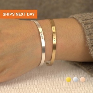 Slim Custom Bracelets for Women, Custom Cuff Bracelet, Bangle Bracelet Gift for Mom, Engraved Bracelet, Name Bracelet, Stacking, EFB-24