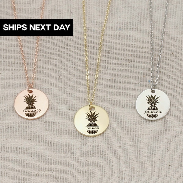 Zierliche individuelle Ananas Halskette, Namenskette, Beste Freundin Geschenk, Sterling Silber, Ananas Anhänger mit Gravur, Halskette Geschenk für Sie, EFN-20