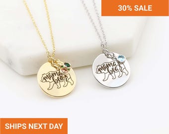 Mama Bear Necklace, Personalized Birthstone Mama Bear Jewelry, New Mom Necklace, Mother's Day Gift for Mom Grandma, EFN-120