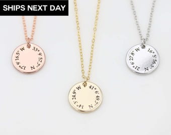 Collier délicat avec coordonnées personnalisées en argent sterling, cadeau interurbain, coordonnées GPS, cadeau de déménagement, cadeau de remise des diplômes, EFN-23