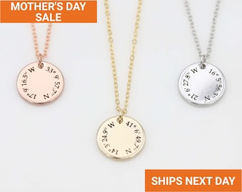 Dainty Custom Coordinate Necklace Sterling Silver, Long Distance Gift, GPS Coordinates, Moving Away Gift, Graduation Gift, EFN-23