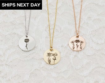 Sterling Silver Birth Flower Necklace: Personalized Mom Gift