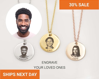Personalized Photo Necklace, Personalized Jewelry, Portrait Necklace, Photo Engraving Necklace, Sterling Silver, Memorial Jewelry, EFN-163