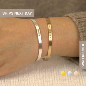 Bracelets personnalisés minces pour femme, Bracelet manchette personnalisé, Cadeau bracelet jonc pour maman, Bracelet gravé, Bracelet prénom, Empilage, EFB-24