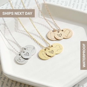 Long Distance State Necklace, Relationship Necklace, State Outlines, State Jewelry, Best Friend Necklace, Friendship Necklace, EFN-97