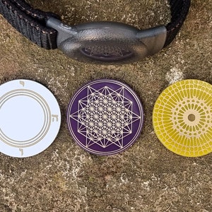 Kit F, 3 discs: Yo He Waw He, grid of 64 tetrahedra, 417 Hz cymatic for energy bracelet (bracelet not supplied)