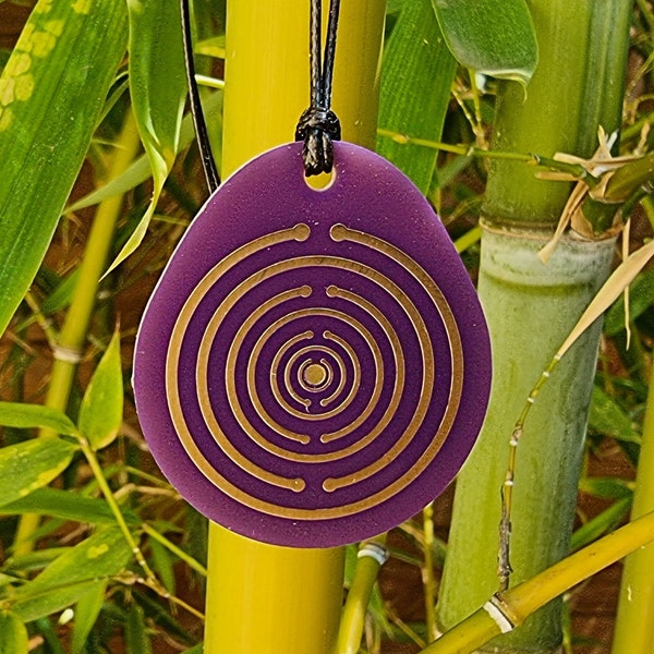 Lakhovsky purple vitality pendant V5.0 with scallop shell, Tesla OLOM antenna, vital field increase - gold copper beeswax