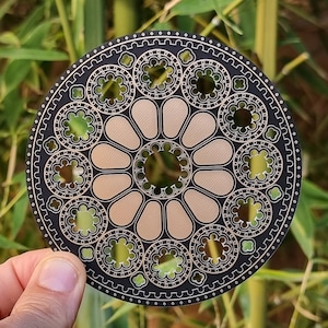 Chartres Cathedral Rosette disc with 2 sides, gold/copper - passive transmitter with resonant cavities