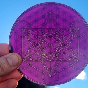 Metatron's Cube Disc and 2-sided flower of life V2.0, gold/copper passive transmitter of scalar waves, protection and energization image 3