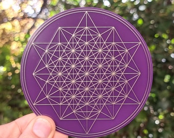 Grid of 64 tetrahedra and 2-sided flower of life, gold/copper - initial seed of the geometry of the universe