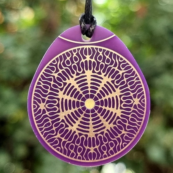 Pendentif Cymatique 852 Hz violet, fréquences sacrées, éveil / réalisation, antenne Tesla or cuivre cire abeille