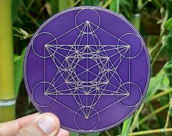 Disque Cube de Metatron et fleur de vie à 2 faces V2.0, or/cuivre - émetteur passif d'ondes scalaires, protection et dynamisation