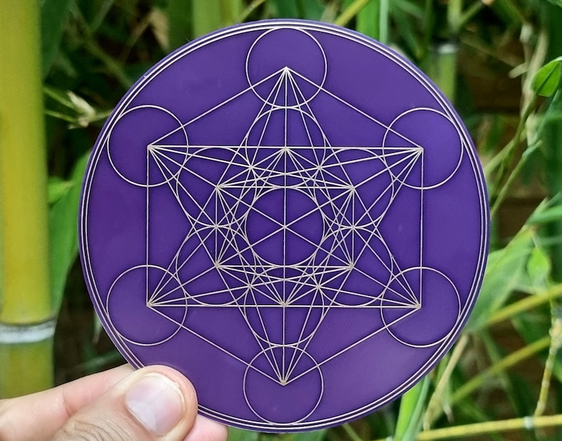 Metatron's Cube Disc and 2-sided flower of life V2.0, gold/copper passive transmitter of scalar waves, protection and energization image 1