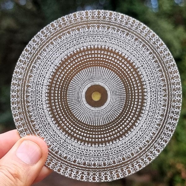 White 999 Hz Cymatic Disc, Transition to a New Cycle, Angel Numbers, Gold/Copper, Beeswax - Radionics