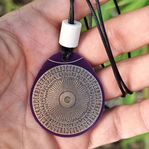 Cymatic OM pendant 528 Hz purple, sacred frequencies, Tesla antenna, vital field increase gold copper beeswax image 6