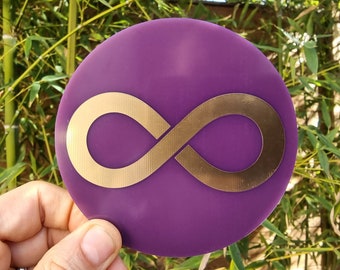 Infinity symbol disc - 2-sided Lemniscate, gold/copper - wave shape harmony of energies
