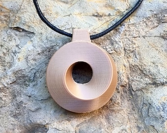 Wisiorek Monohedron, 3D Spiral Vortex Solid ze Złotym Podziałem - Drewno i PLA