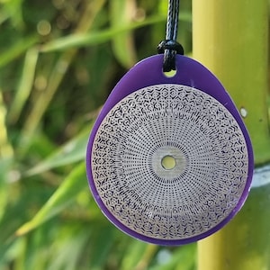 Cymatic OM pendant 528 Hz purple, sacred frequencies, Tesla antenna, vital field increase gold copper beeswax image 2