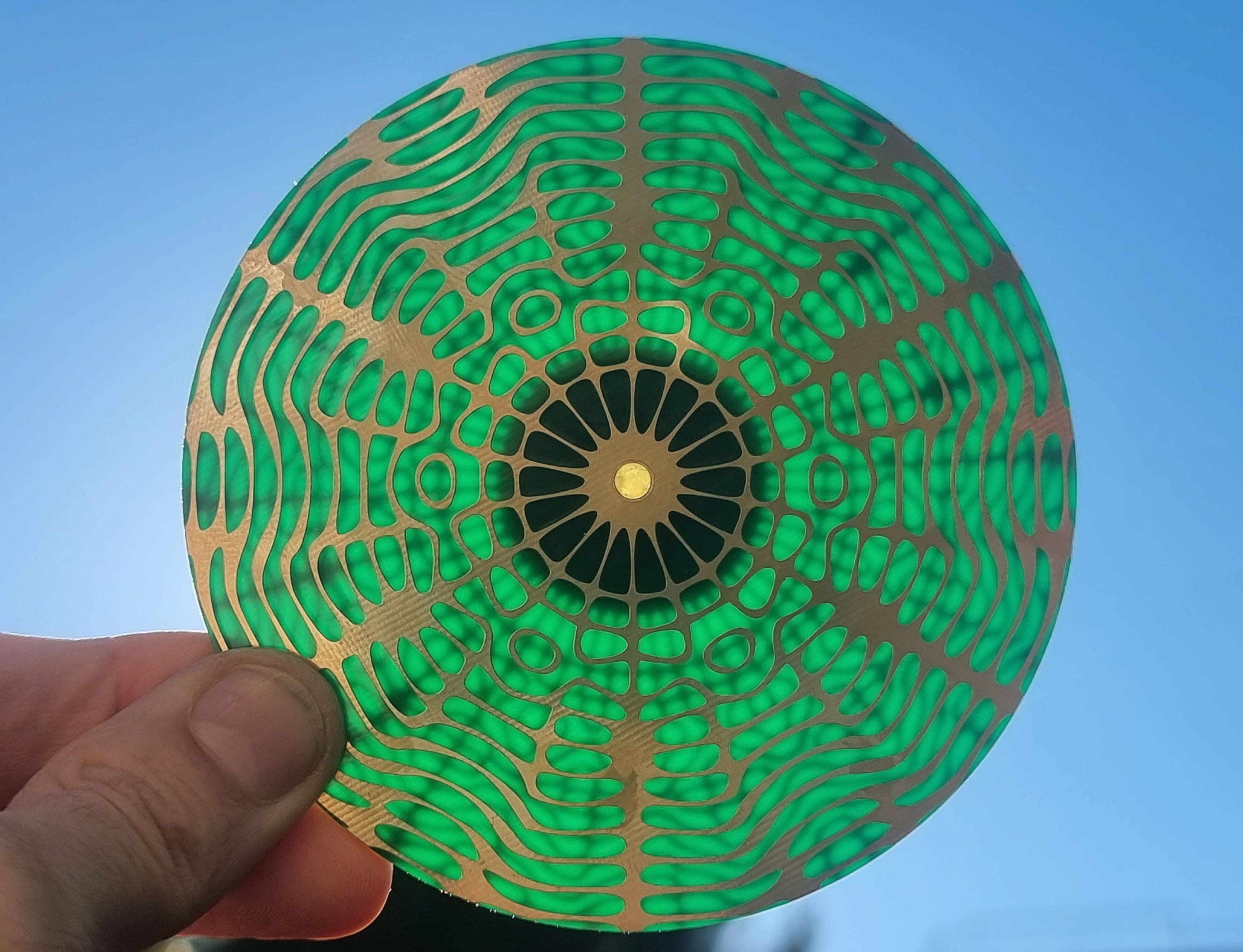 Disque Schumann Harmonics 20, 8 Hz/27, 3 Cymatique - 2 Faces, Or Cuivre, Cire d'abeilles