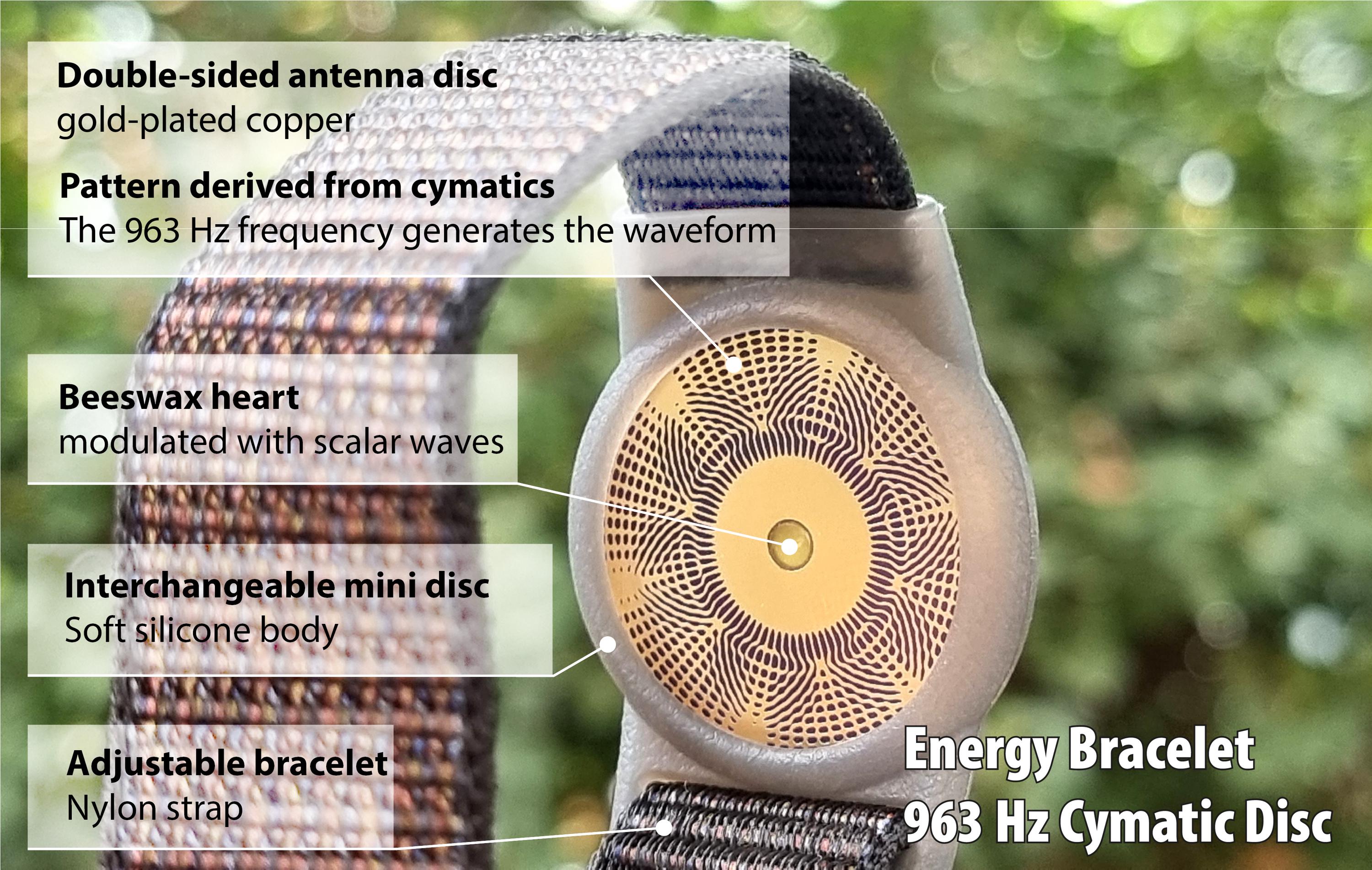 Black Cymatic Bracelet 432 Hz, 528 Hz, 888 Hz, or 963 Hz - Gold