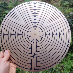 Disco laberinto de Chartres de 30 cm con 2 caras, oro/cobre, cera de abejas - emisor pasivo de ondas escalares, reequilibra y calma.